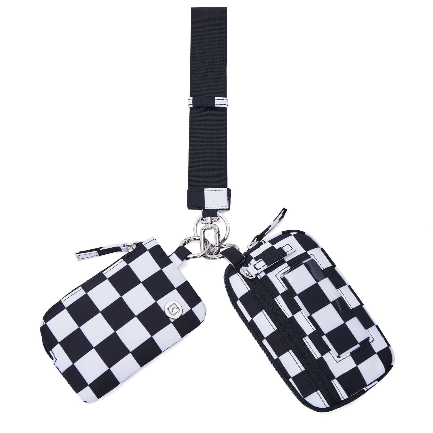 POIUGOYA Nylon Wristlet Wallets, Dual Pouch Keychain Wristlet Wallet, RFID Small Wallet With Coin Pouch,ID Window For Travel