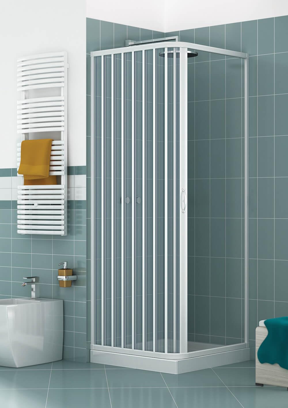 Box Doccia Angolare 80x80 cm 1 Anta a Soffietto in PVC H185 Manen Bianco