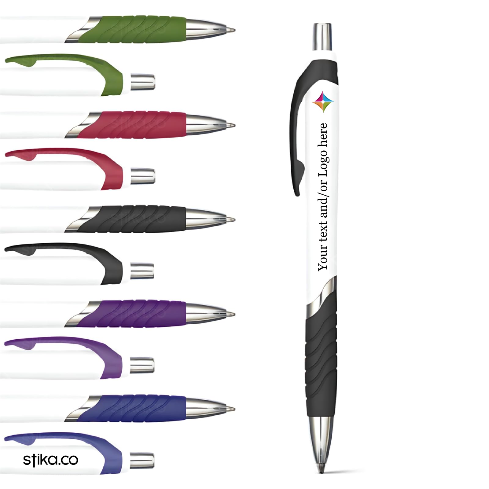 stika.co Pack of 40 Personalised Black Plastic Pens - Premium chrome Customisable, Sustainable, Stylish Writing Instruments - Perfect for School, Work, Seminars and Promotion Giveaways — image 1