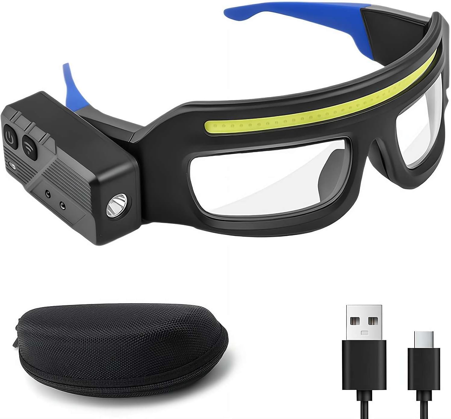 LED Rechargeable Headlight Glasses with Motion Sensor & Touch Control, 5 Modes and Rotate Headlamp Waterproof Portable Multi-Functional for Outdoor Activities (Blue)