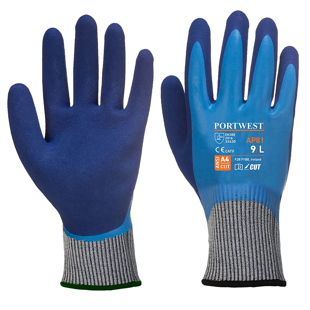 Portwest Liquid Pro HR Cut Glove, Size: S, Colour: Blue, AP81B4RS