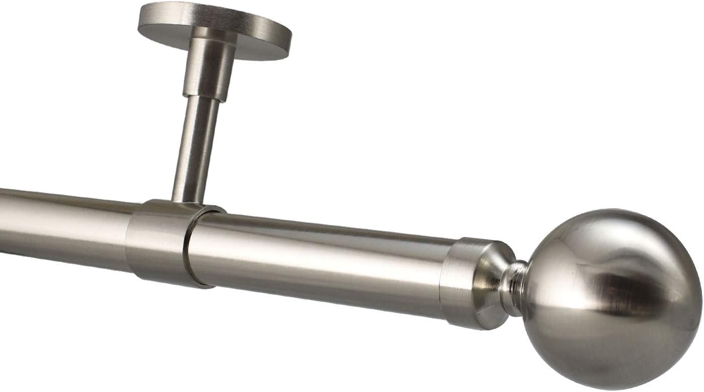 YHO Bay Window Curtain Pole Ceiling Fix 4m Brushed Chrome 28mm For