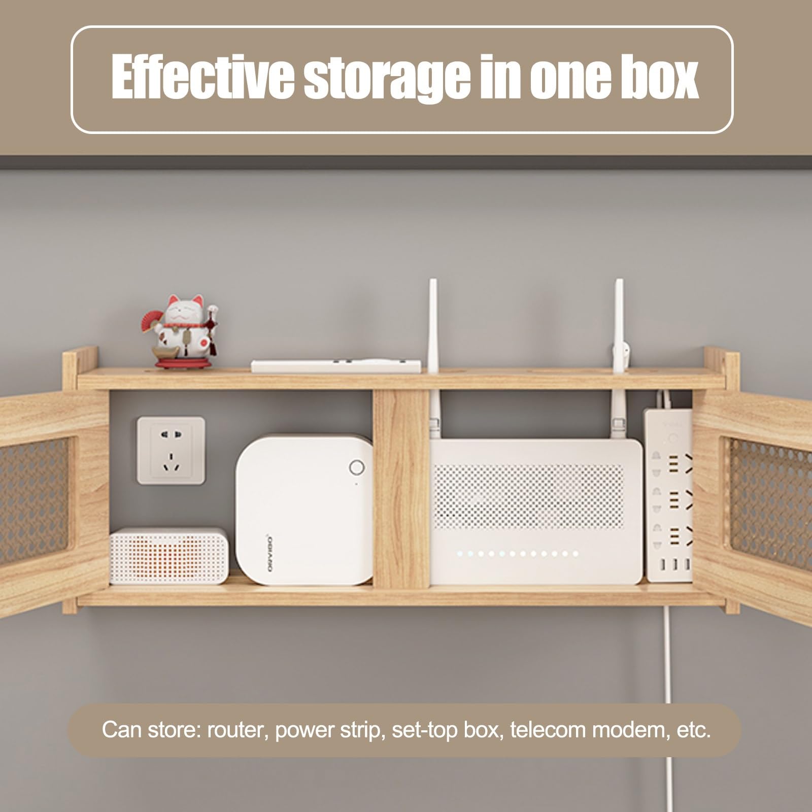 Boîtier mural pour routeur WiFi, armoire de rangement multimédia, multiprise et cache de gestion des câbles pour la maison et le bureau