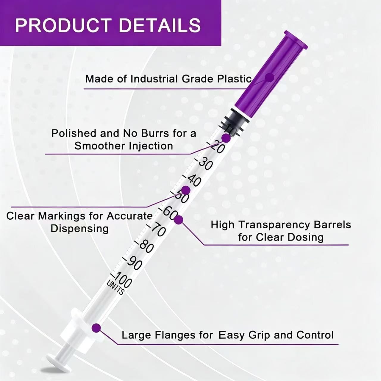 Paquete de 100 unidades de jeringas de plástico de 1 ml/cc con aguja de 31G x 6 mm, herramientas de medición de usos múltiples, envueltas individualmente