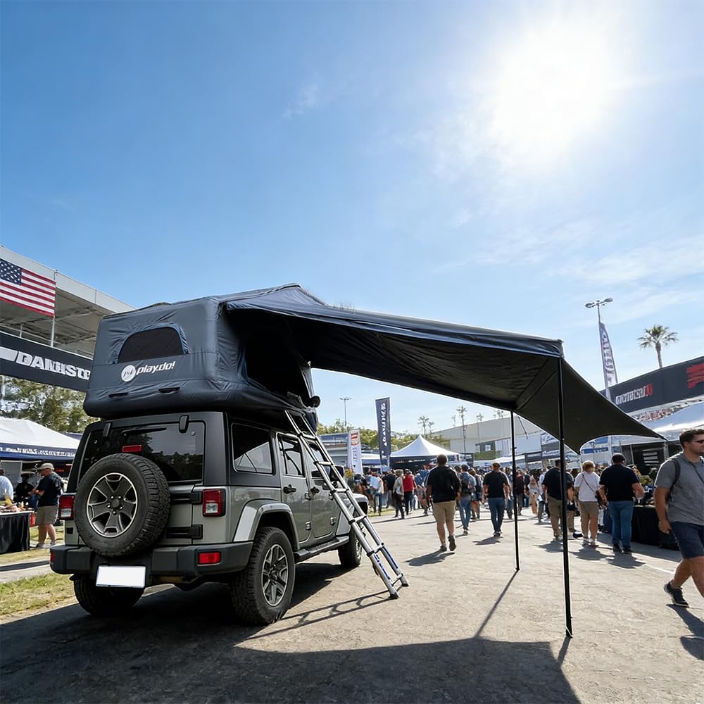 PlayDo Air Tents for Camping Rooftop Tent Easy Setup Inflatable Roof Tent Blow Up Car Top Tent for Pickup Truck SUV with Strip Light, Ladder, Air Mattress