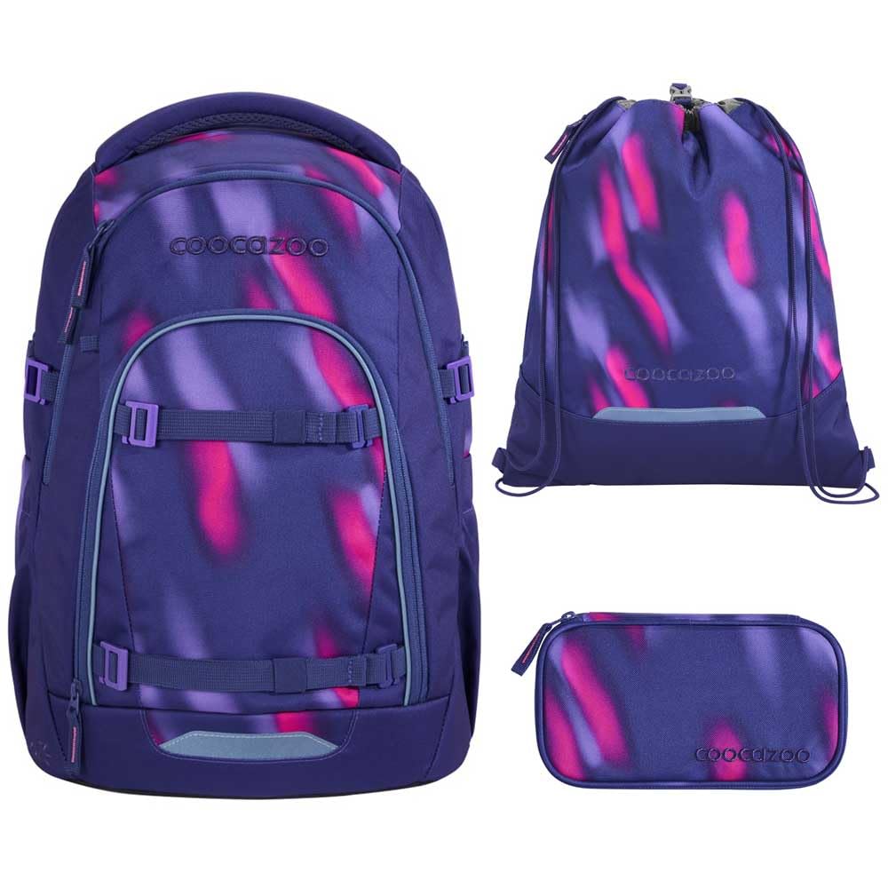 coocazoo MATE Schulranzen-Set 3tlg für Mädchen und Jungen ab der 4. Klasse mit Rucksack. Schlamperetui und Sportbeutel (Aurora Glow)