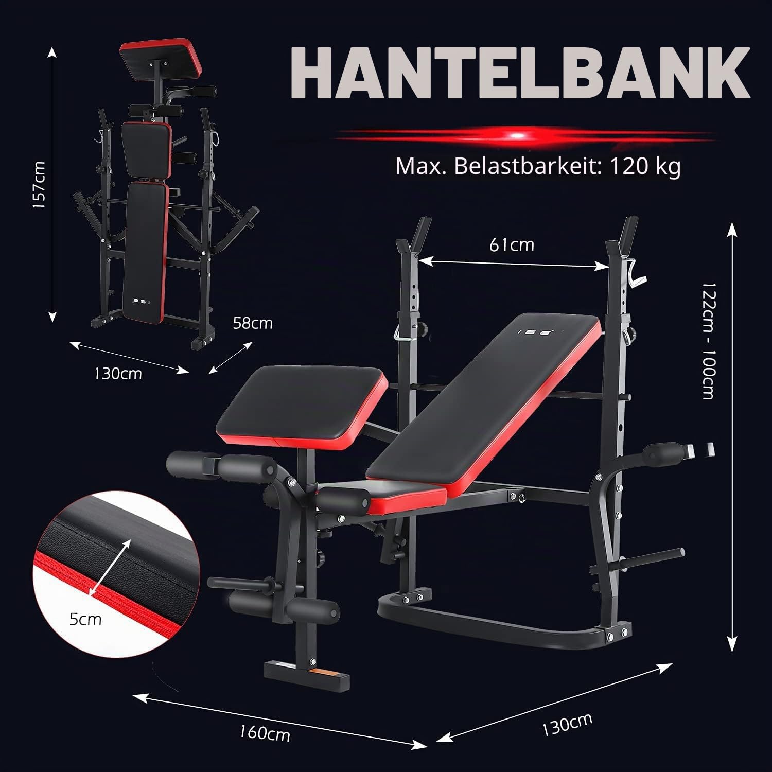 ISE Multifunktional Trainingsbank, Hantelbank Verstellbar Klappbar mit Beincurler Haushalt Fitnessgeräter für Kniebeuge, Hantelbank Bankdrücken,Rumpfbeuge,Training Bank Neigen, Beinbeuger für Zuhause