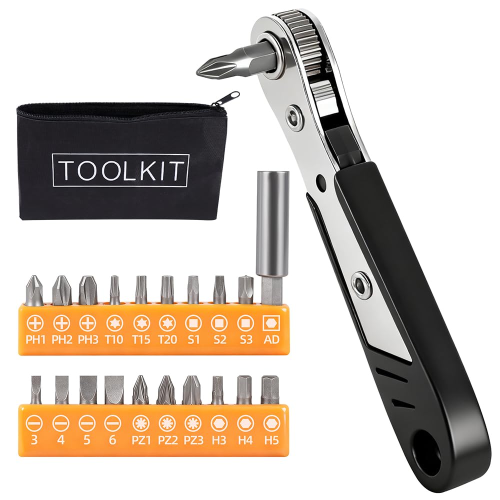 22-in-1 Right Angle Screwdrivers Set 36-Tooth Mini Ratchet Screwdriver 90 Offset for Tight Spaces Multi-head screwdriver Compact for