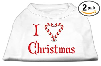 Mirage Pet Products 12-inch I Heart Christmas Screen Print Shirts for Pets, Medium, White