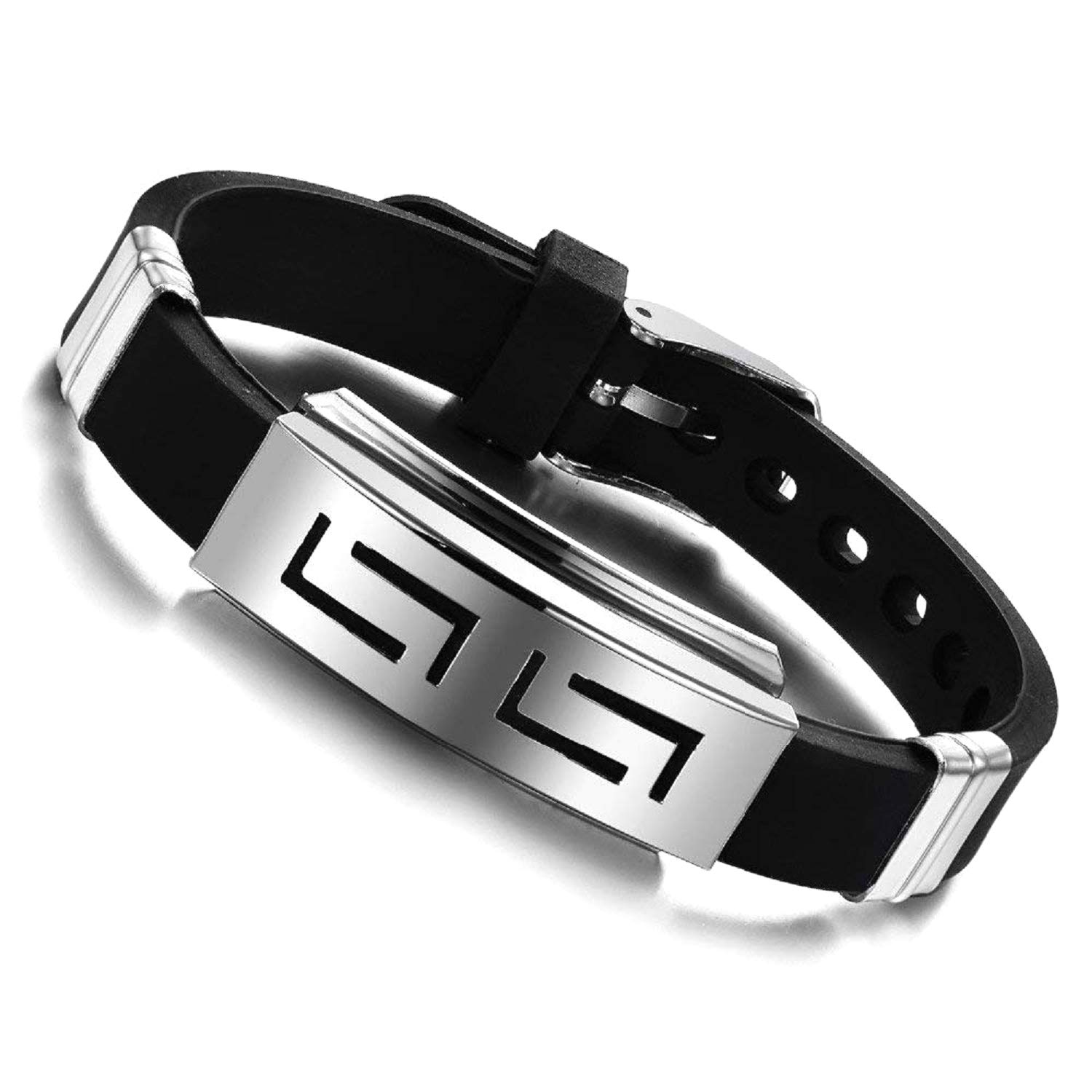 University Trendz Stainless Steel And Silicon Black Silver Wristband Cuff & Kadaa Bracelet With Adjustable Strap For Men And Women (B07K48KSZS) Amazon Price History, Amazon Price Tracker