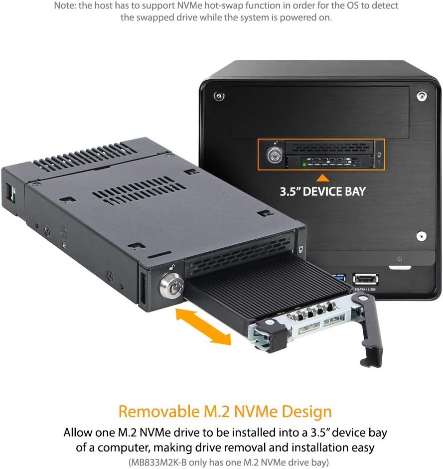 ICY DOCK M.2 PCIe 3.0/4.0 NVMe SSD Removable Mobile Rack Enclosure for External 3.5” Drive Bay | ToughArmor MB833M2K-B