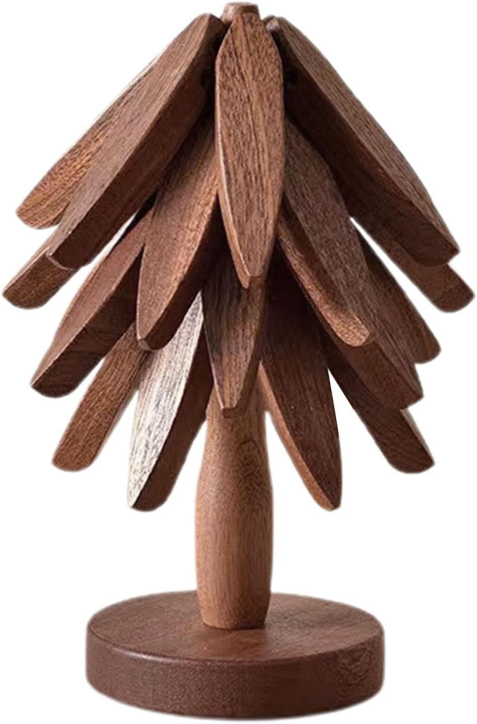 Juego de posavasos de madera para arte de árbol, juego de posavasos de bambú, posavasos plegables de árbol, posavasos de madera de nogal, alfombrilla aislante (B-Walnuss-4 posavasos)