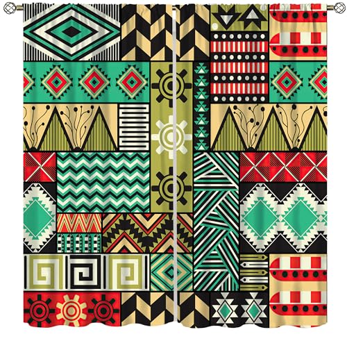 African Ethnic Curtains, African Indigenous Totem Geometric Abstract Pattern Window