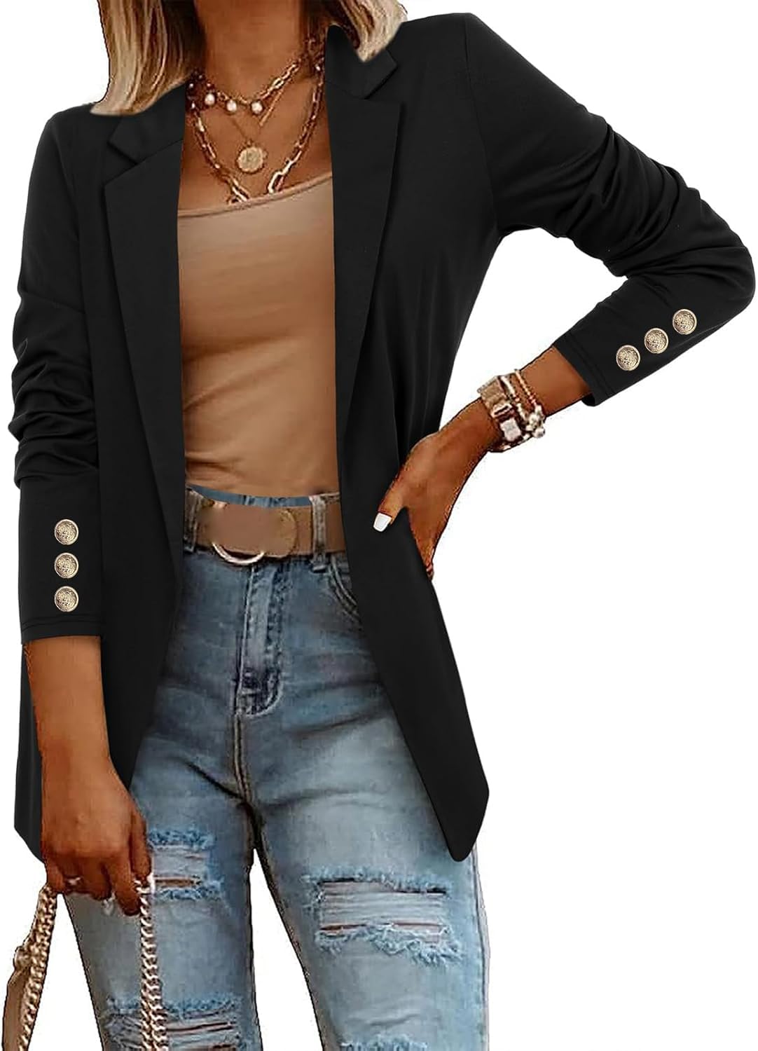 Suncadmious Giacca Blazer da Donna a Maniche Lunghe in Tinta Unita Cardigan Blazer con Bavero Carriera Business Lavoro Ufficio Giacca a Maniche Lunghe Giacca Blazer