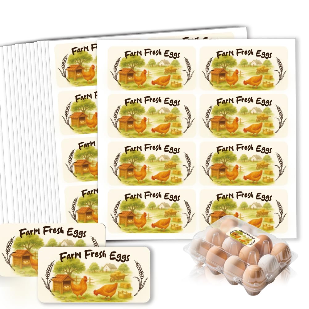 GOMAKERER 160 Pcs Farm Fresh Eggs Carton Labels, 4 x 2 in Rectangular Retro Font Chicken Unwashed Eggs Labels Self-Adhesive Egg Packaging Stickers for Chicken Egg Box Container Farm Supplies — image 1