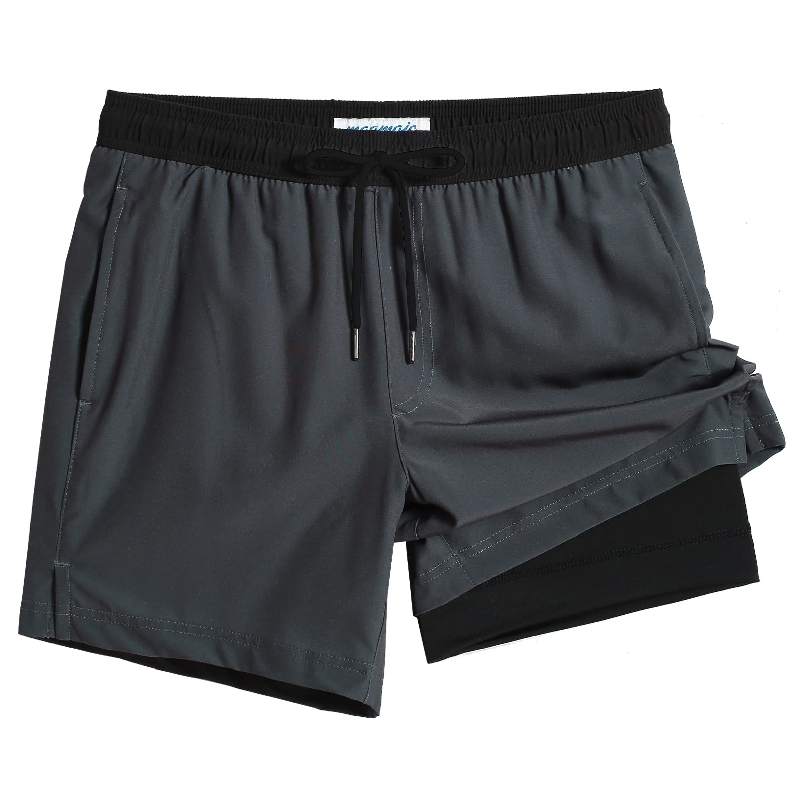 Maamgic Uomo Costume da Bagno Corto 2-in-1 Compressione Pantaloncini da Surf 7 Pollici Interni Asciugatura Rapida Shorts con Tasche