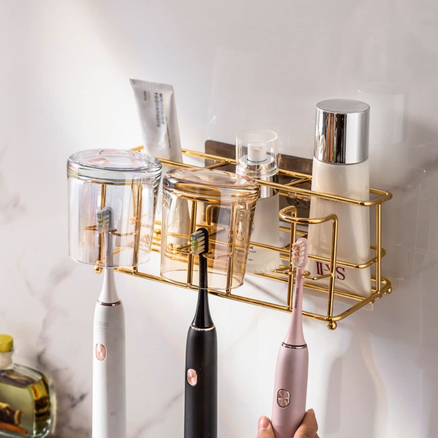 Estante de Almacenamiento para cepillos de Dientes, Soporte para cepillos de Dientes para Montaje en Pared, Soporte para cepillos de Dientes para baño, afeitadora, cosméticos, Limpiador Facial (B)