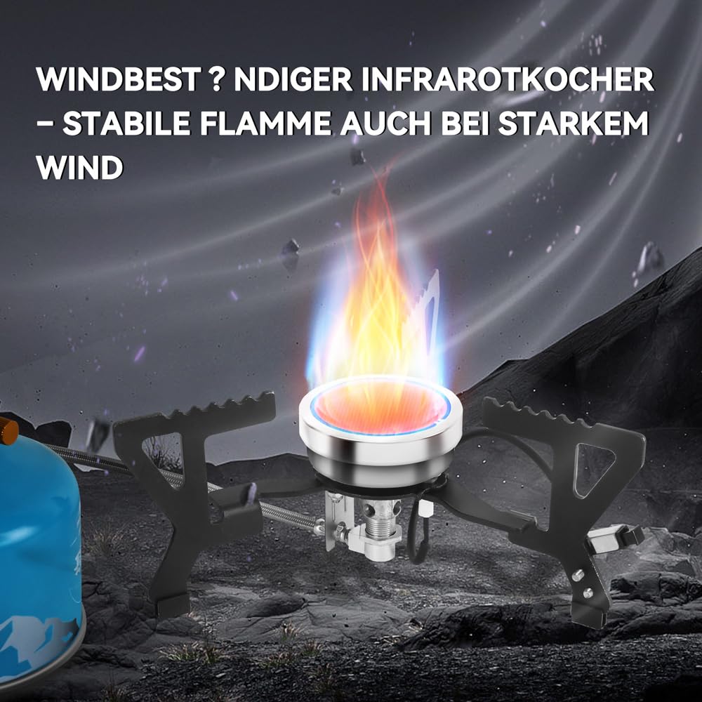 REDSUN FD3 Campingkocher Ultraleicht 3,0kW Infrarot Gaskocher Winddichter Outdoorkocher Split-Kocher für Wandern Rucksacktour Wohnmobil Angeln, FD3 Gaskocher + EVA-Tasche + Adapter-Set + Topfträger