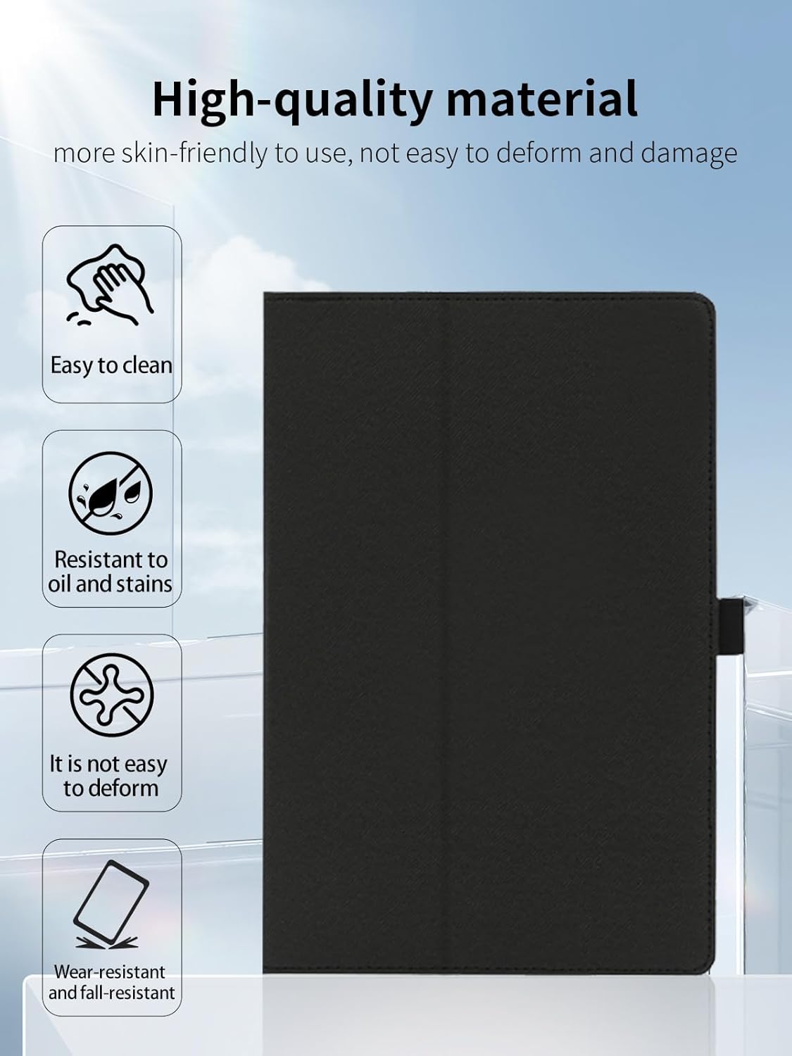 Case for Teclast T65 Tablet 13.4 inch Android 15 Tablets,UYRUREL Leather Slim Folding Stand Cover with Hand Strap Magnet for Men Women Full Protection,Black.