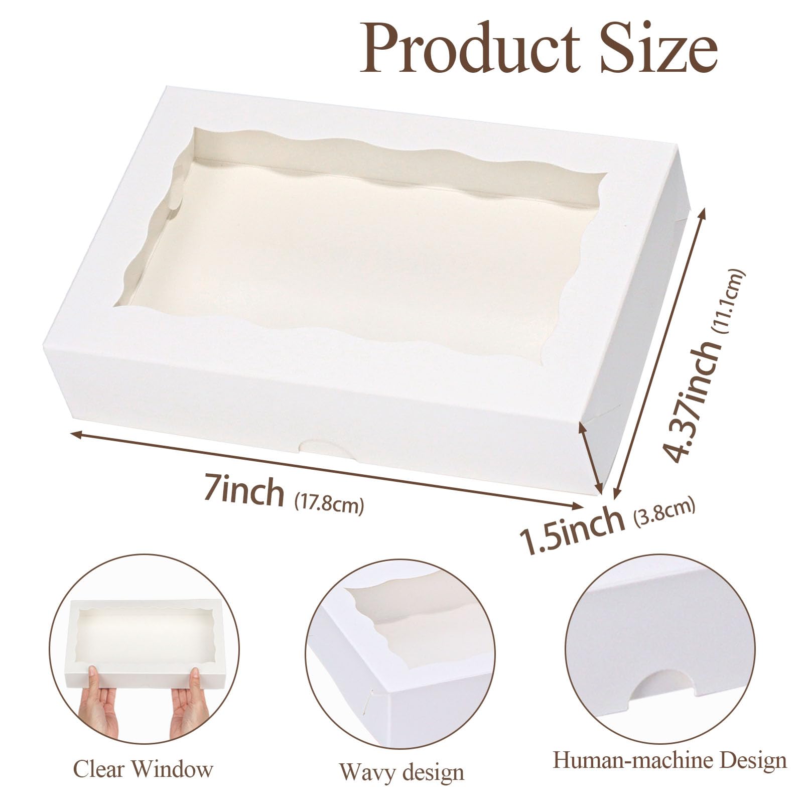 RomanticBaking 50 Pack DIY Assembly White 7 x 4 3/8 x 1½ inches Cookies Boxes with Window Bakery Packaging for Macaron Cakesickle Chocolate