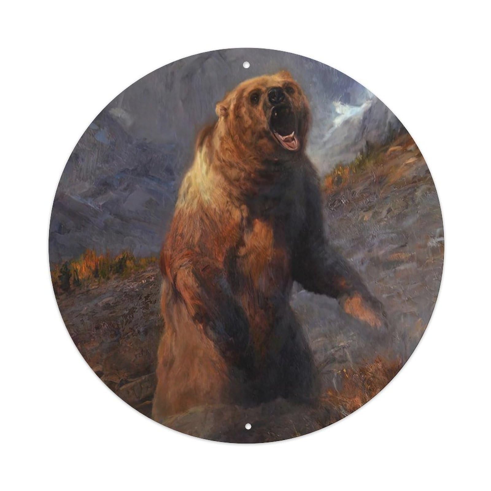 Animal Art Roaring Grizzly Bear Vintage Metal Tin Sign Plaque Wall Decor for Cafe, Club Bar, Office, Garden Metal Poster 8x8Inch
