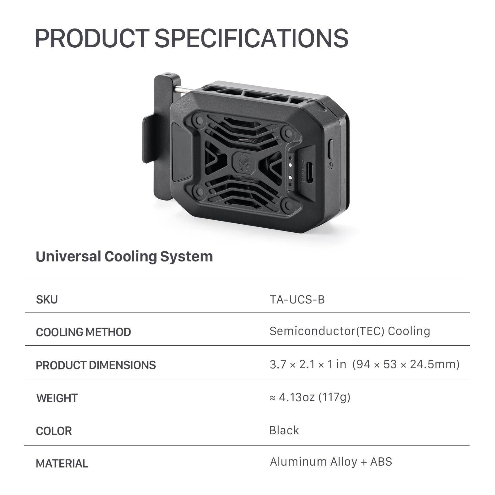 Tilta Sistema de Refrigeración Universal para Cámaras - Negro TA-UCS-B | Ventilador de Refrigeración Universal, Compatible con FX3/FX30/ZV-E1/A7C/R5 MarkⅡ/R8/R10/GH7/G9/G9M2/X-H2S/X-S20/Z30/ZF