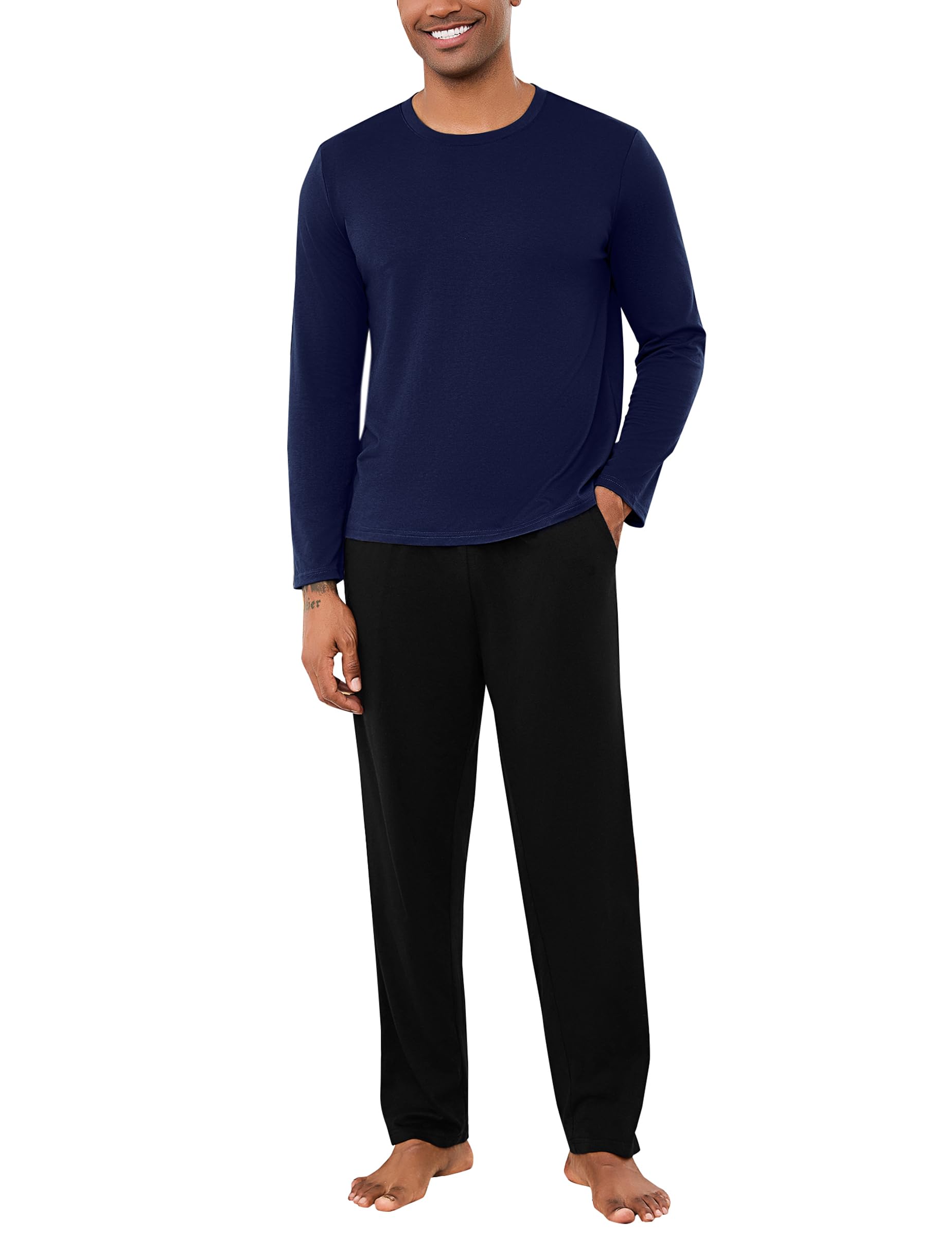 Bresdk Schlafanzug Herren Lang Baumwolle Winter Pyjama Männer Langarm mit Schlafanzughose Zweiteilige Nachtwäsche S-3XL