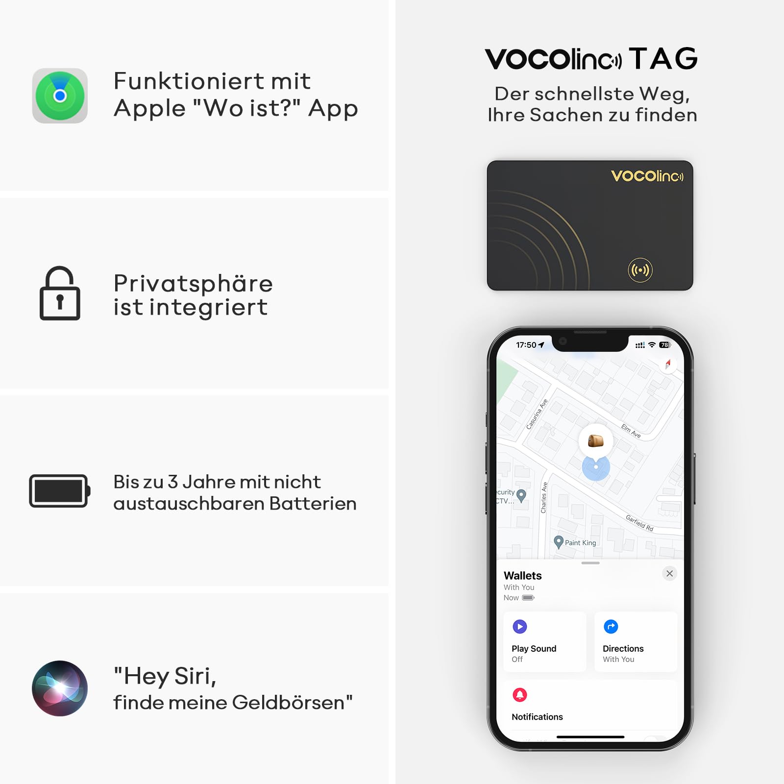 VOCOlinc Wallet Tracker Ultra-Fin 1.6mm, Air Tag Traceur Lot de 2 Compatible avec Apple Localiser (iOS Uniquement), Bluetooth Localisateur d'Objets Carte pour Portefeuille, Bagages, Valise, Passeport