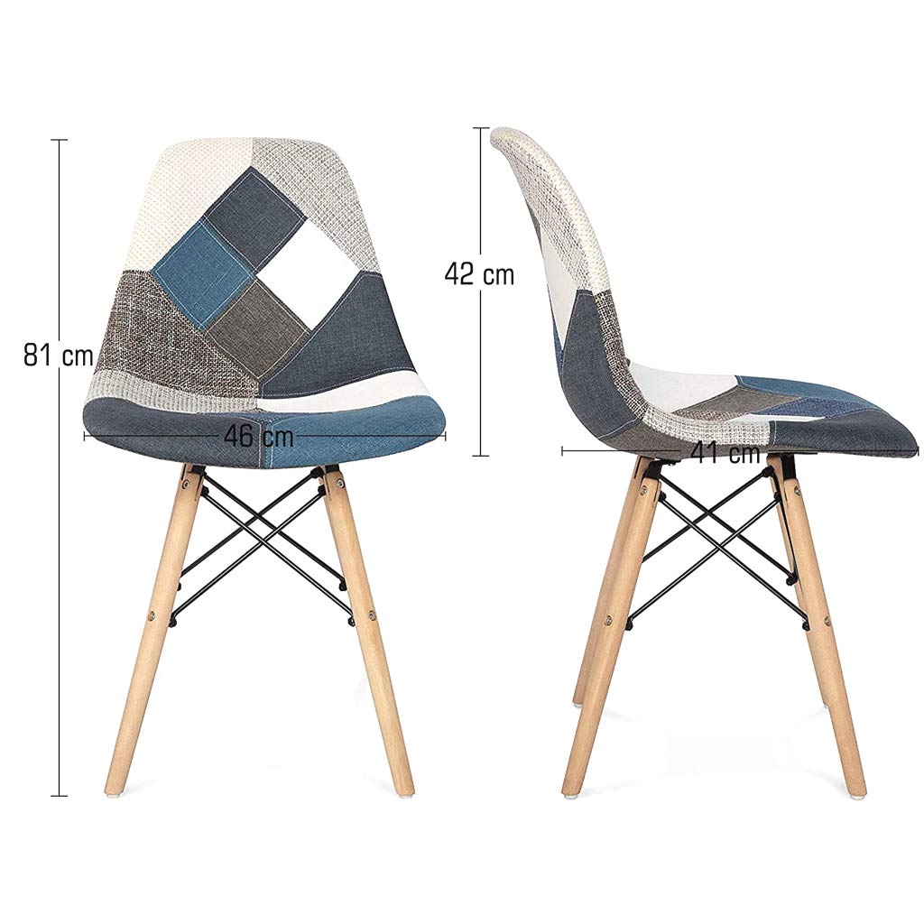 Urbancart Modern Patchwork Dining Chairs | Heavy-Duty Build | Stylish & Comfortable Upholstered Seating for Home, Café, Restaurant & Hotel | Blue (Set of 2) 3
