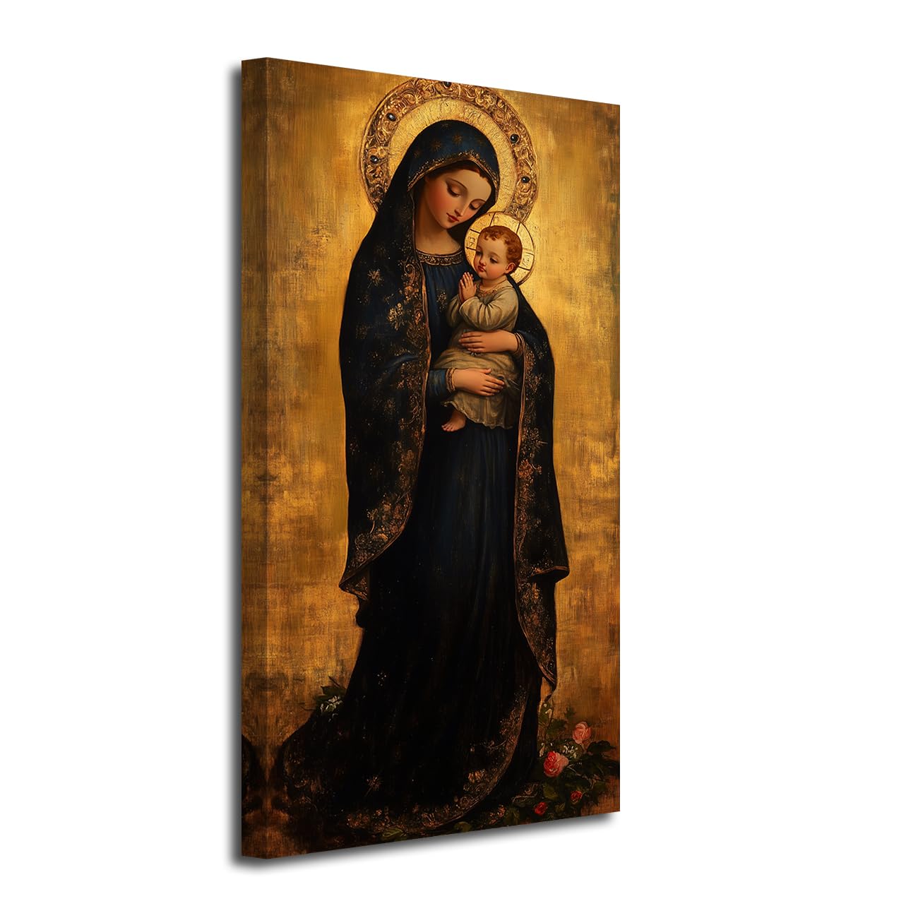 LZIMU Virgin Mary Canvas Wall Art Mother Mary Holding Baby Jesus Picture Prints Religious Christian Wall Decor for Prayer Room Office Decor Frame (48" L x 24" W)