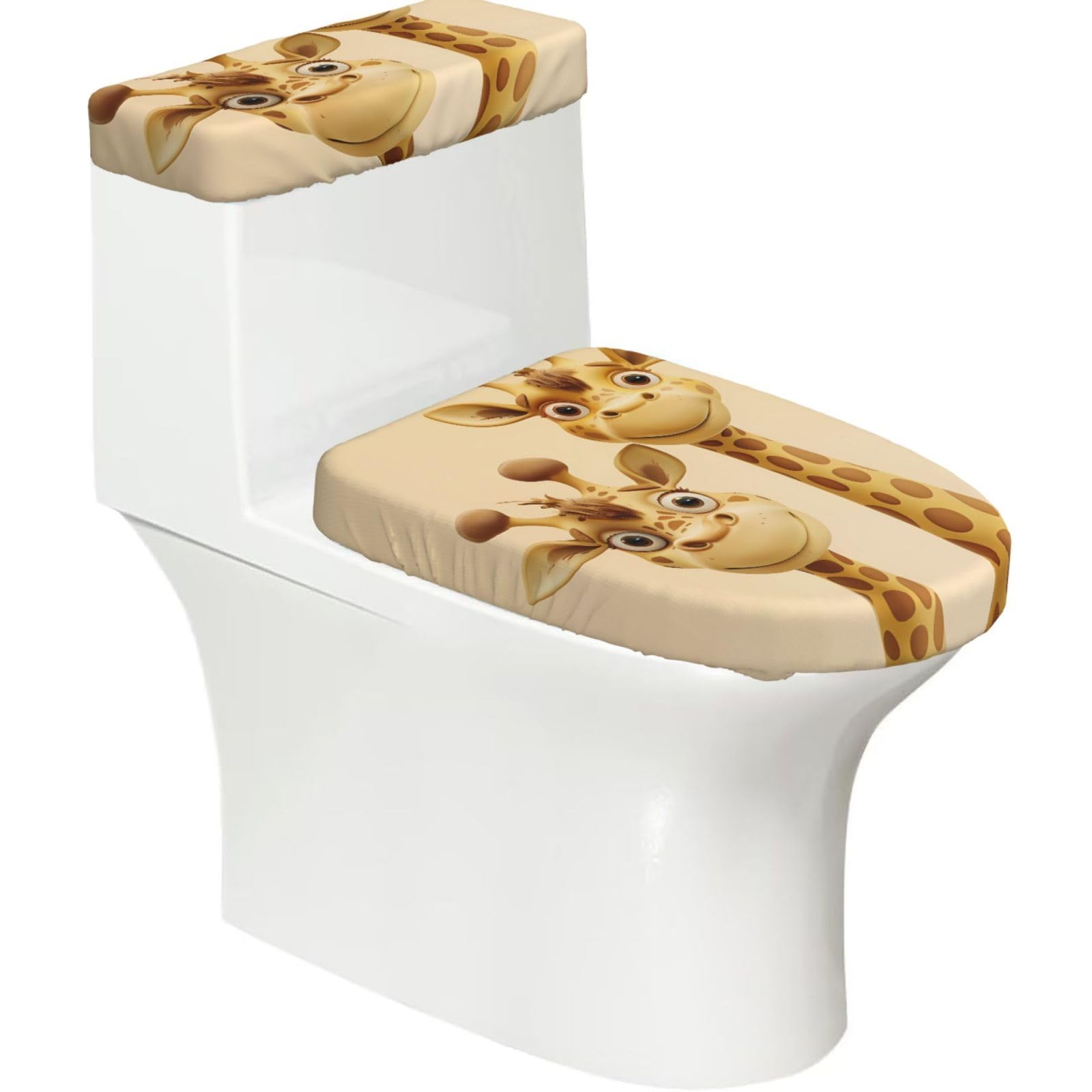 X Psblty Giraffe Illustration Toilet Seat Cover Set 2 Piece Bathroom Decor Toilet Lid Cover With Tank Top Cover Stretch Fit Soft Fabric For Home 15-21 Inch