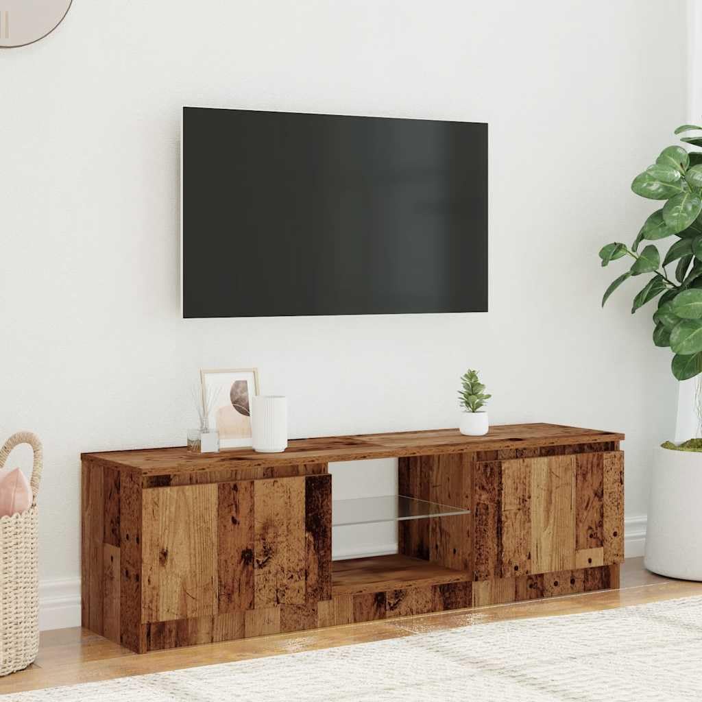 Szafka TV z diodami LED, wygląd starego drewna, 120 x 30 x 36 cm, wytrzymała uniwersalna podstawka pod telewizor do salonu, konsola medialna z oświetleniem RGB, uniwersalny stojak na telewizor