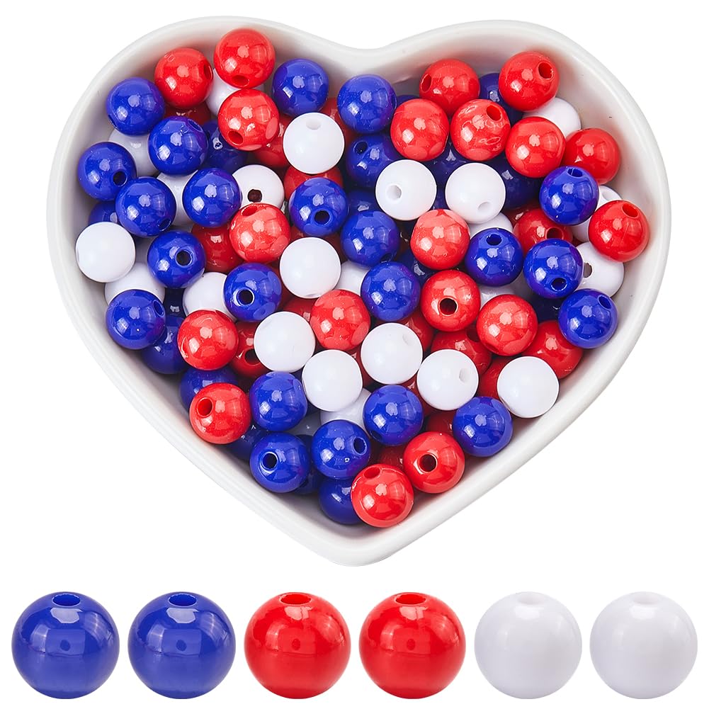 SOFPLATE 500Pcs 8mm Red White Blue Beads Smooth Acrylic Beads Independence Day Small Round Ball Opaque Bubblegum Loose Spacer Bead for Jewelry Making Bracelets Necklaces Earrings Supplies DIY Crafts