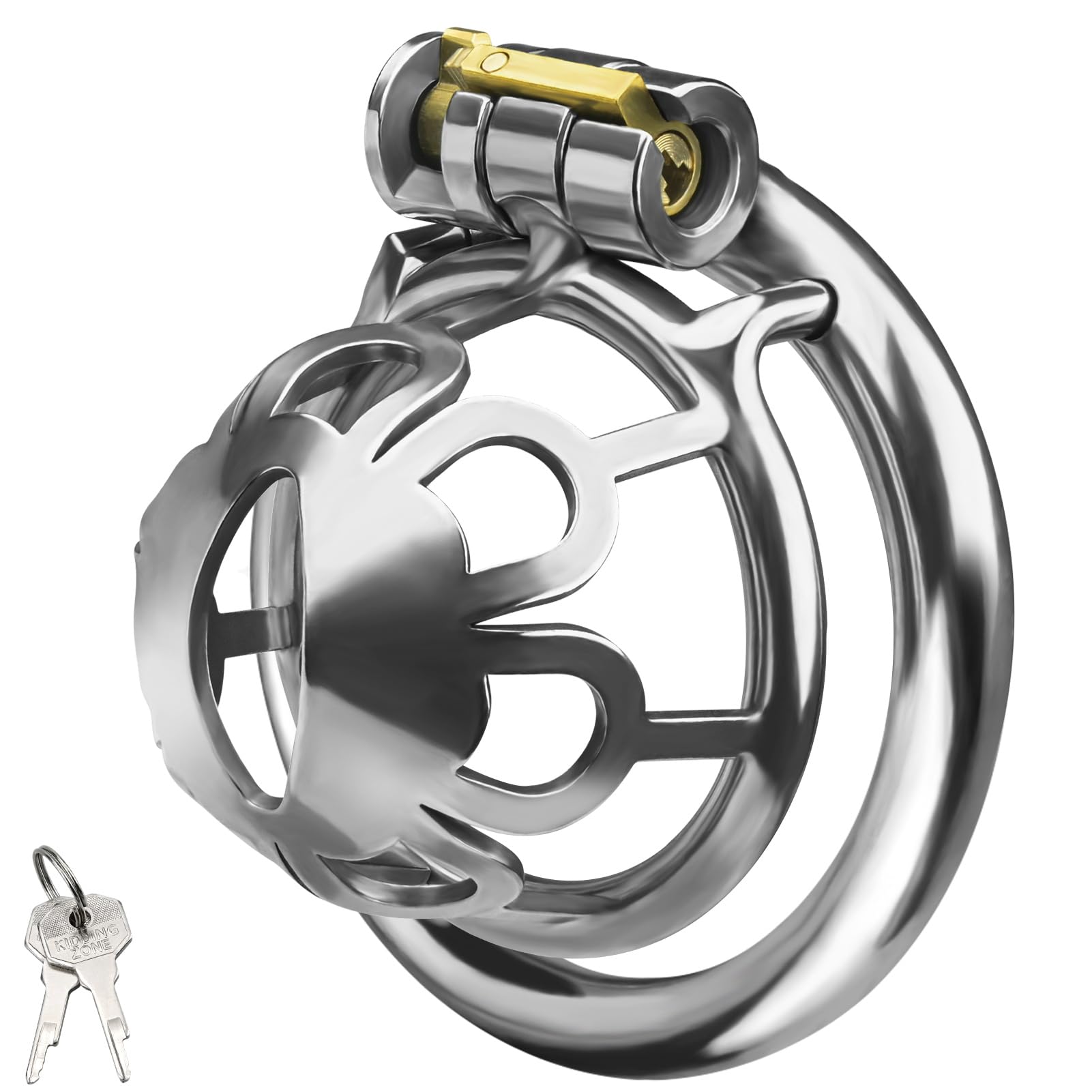 Super Small Male Chastity Device, Male Cock Cage Chastity Device with Two Keys Cinturón de Castidad de Acero Inoxidable Anillos Activos Juguete Sexual para Adultos (L)
