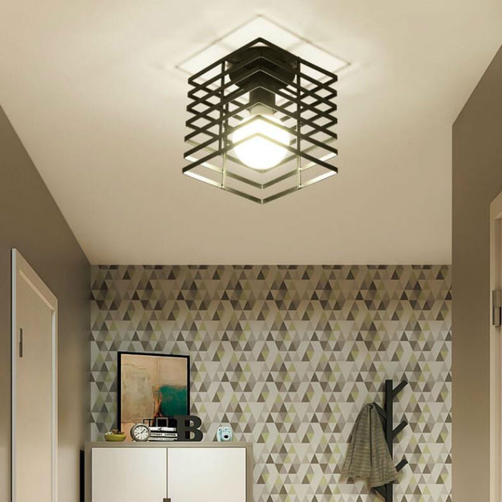 Close to Ceiling Lamp for Entryway Hallway Light Fixture in Black Industrial Semi Flush Mount Cage Light Farmhouse Ceiling Light for Kitchen Entryway Porch, Bulb Not Included
