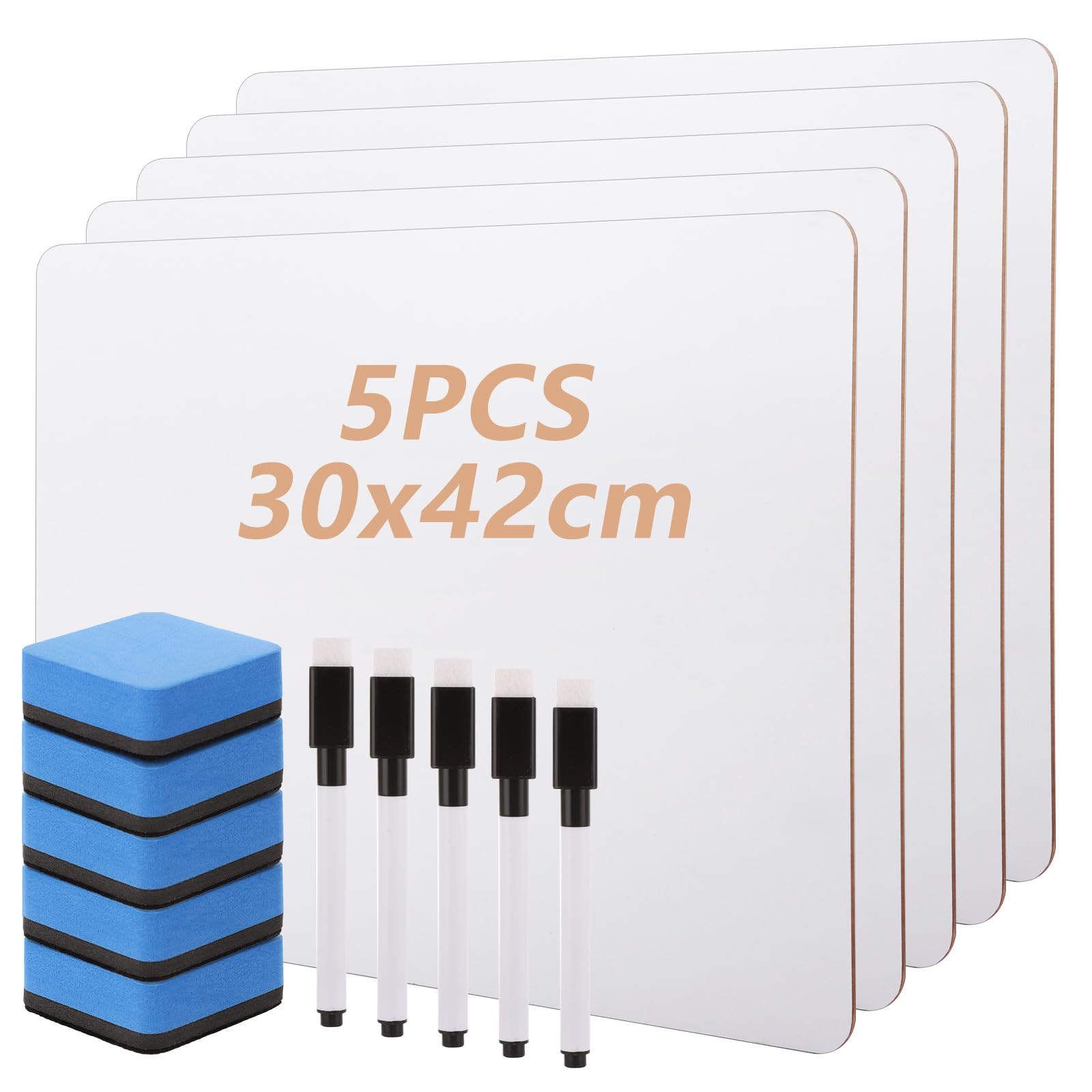 Oungy 5 Pack A3 Whiteboard, Double-Sided White Board, Dry Erase Whiteboards Small White Board for Home, Office - 30x42cm