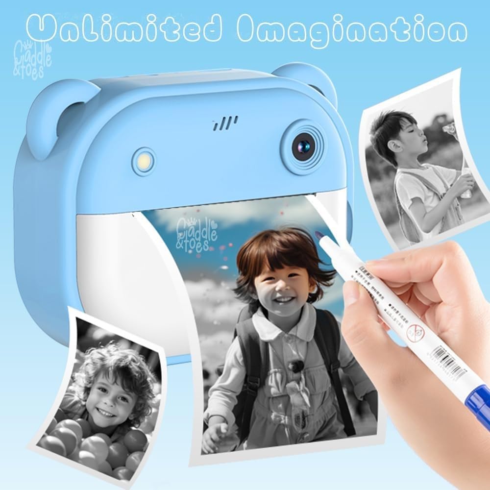 Kids Instant Print Camera – Mini Digital HD Photo & Video Camcorder with Games | Fun Learning Toy for Boys & Girls Ages 4-18 | Includes 2 Print Rolls – Ideal Gift for Kids (Blue) 4
