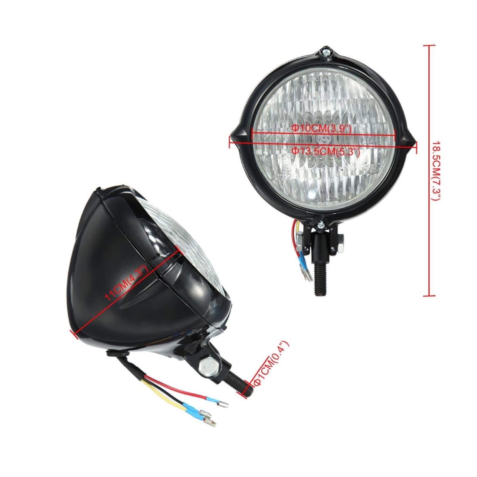 Chromowana czarna zabytkowa żarówka motocyklowa Bates Style H4 Żółta lampa przednia, do Harleya, Bobbera Choppera Reflektor Fairing Light(Schwarz)