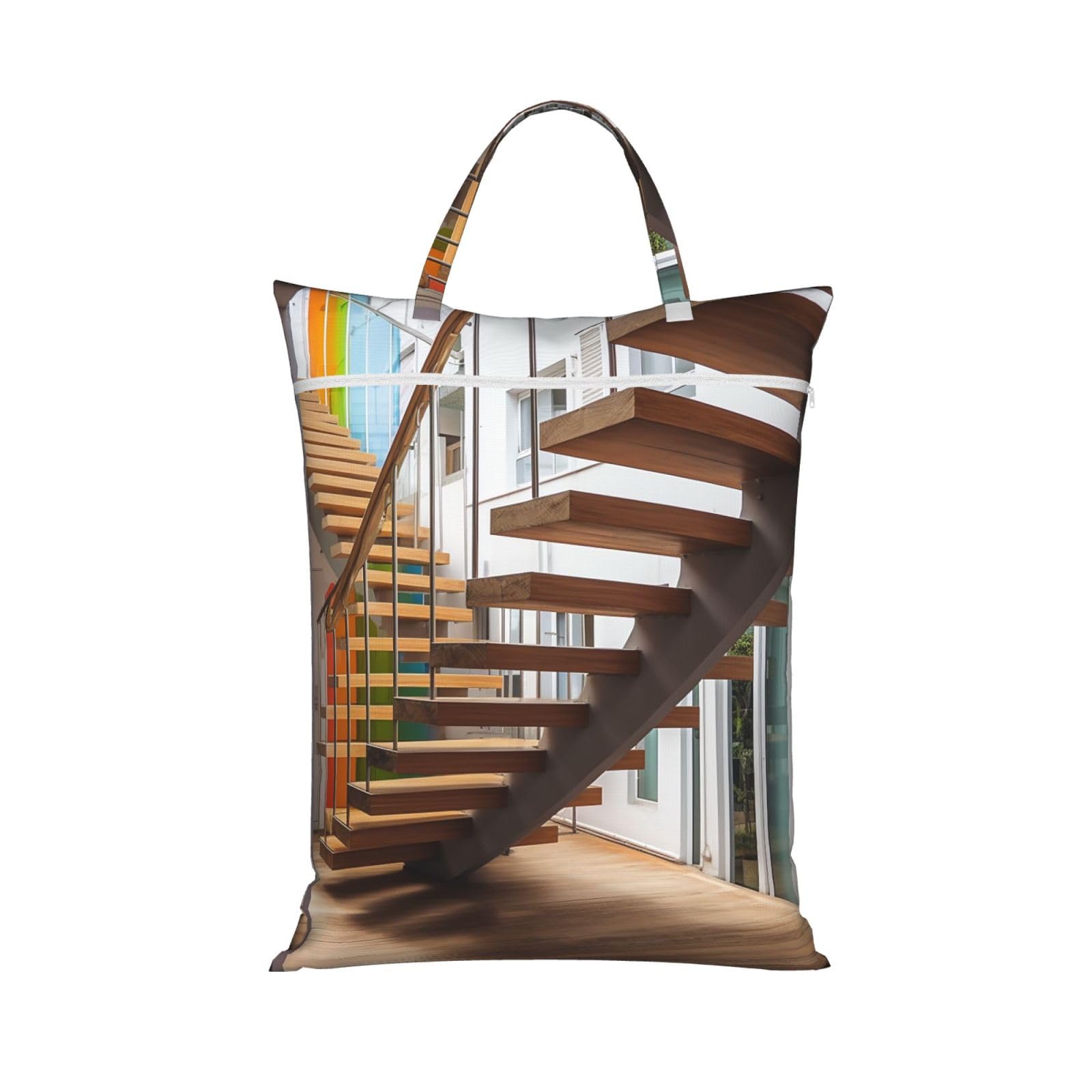 Stairs Travel Laundry Bag With Zipper Dirty Clothes Bag Water Resistant Laundry Storage Sack Portable Organizer For Travel Beach School Camping Gym
