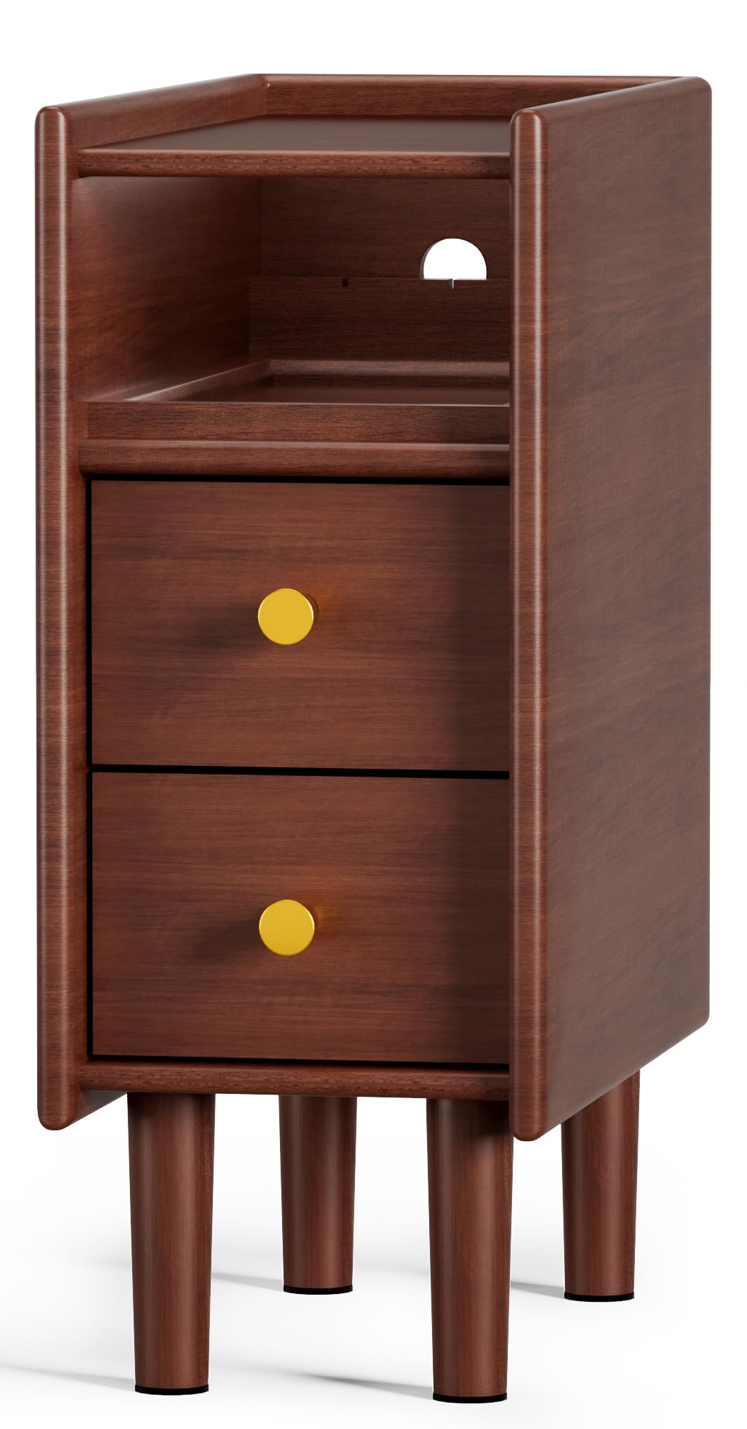 Huolewa Narrow Nightstand with 2 Drawers - Solid Wood Narrow Side Table with Open Shelf for Small Spaces, Couch, Bedroom, Living, Office - Small Bedside Table, End Tables (Walnut, 7.87 inch)