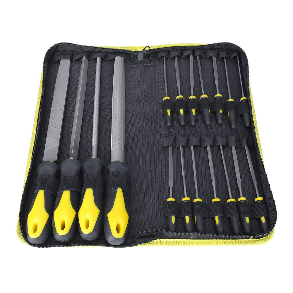 Set di lime in acciaio ad alto tenore di carbonio, 18 pezzi, per legno, metallo, vetro e ceramica - Include 4 lime piatte, triangolari, semicircolari e rotonde di grandi