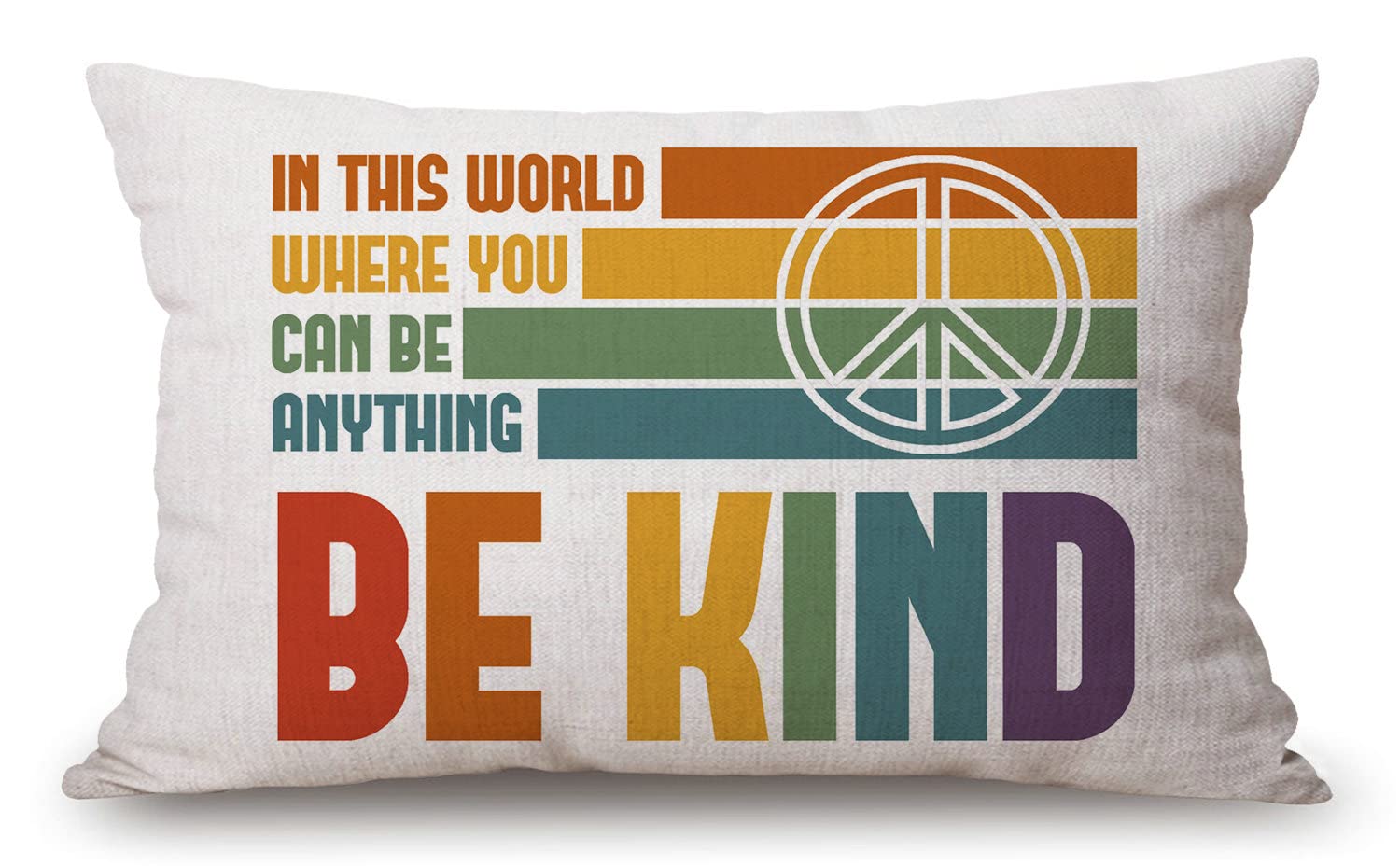 Solekla Jcp134 Be Kind Lumbar Throw Pillow Cover 12X20 Inch Decorative Bedroom Living Room Rainbow And Peace Sign Rectanglar Cushion Case For Bed Sofa Couch