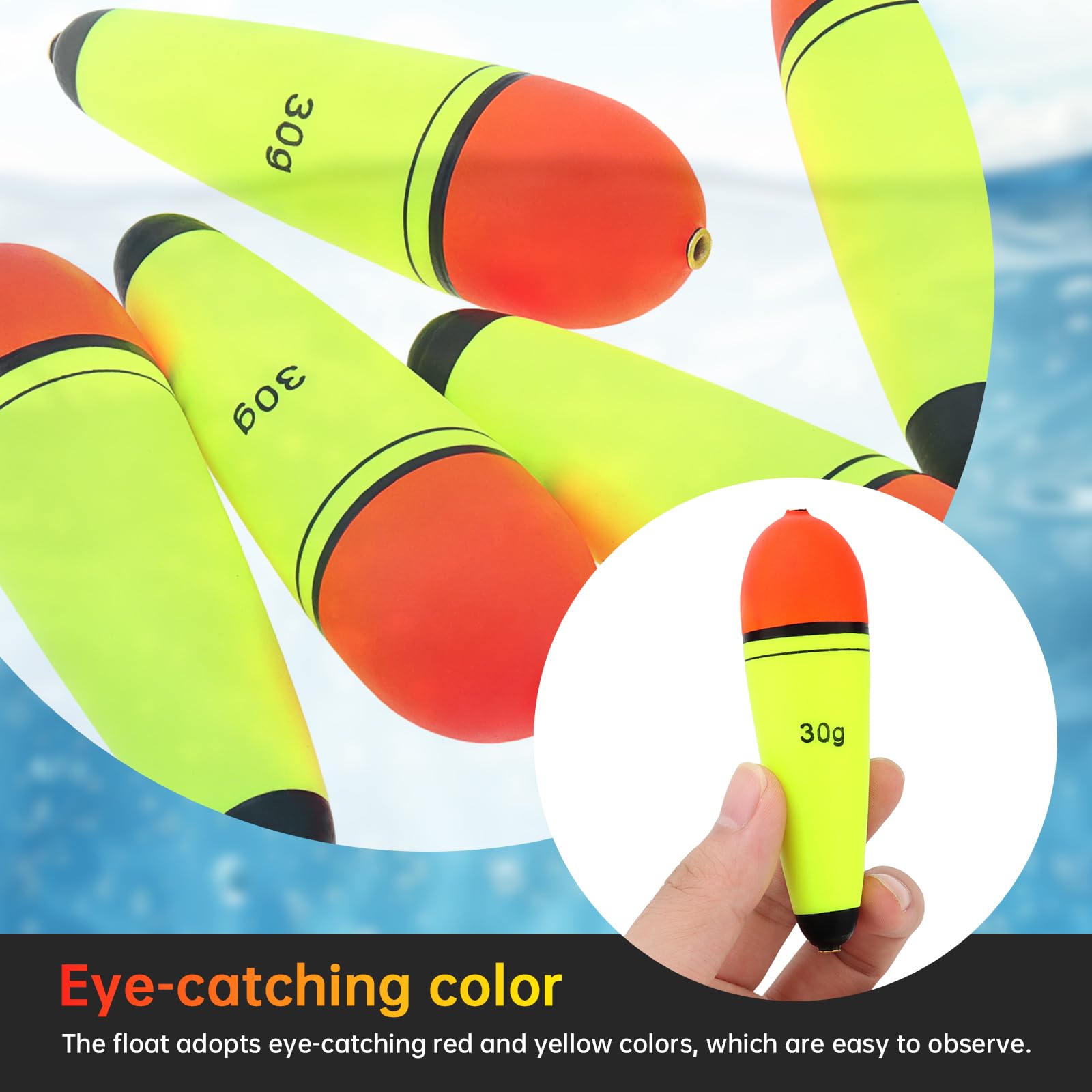 Bobbers de pesca flotadores de espuma EVA con peso, flotadores de pesca, boya de pesca deslizante, boya de pesca para agua dulce y salada (5 unidades de 30 g)