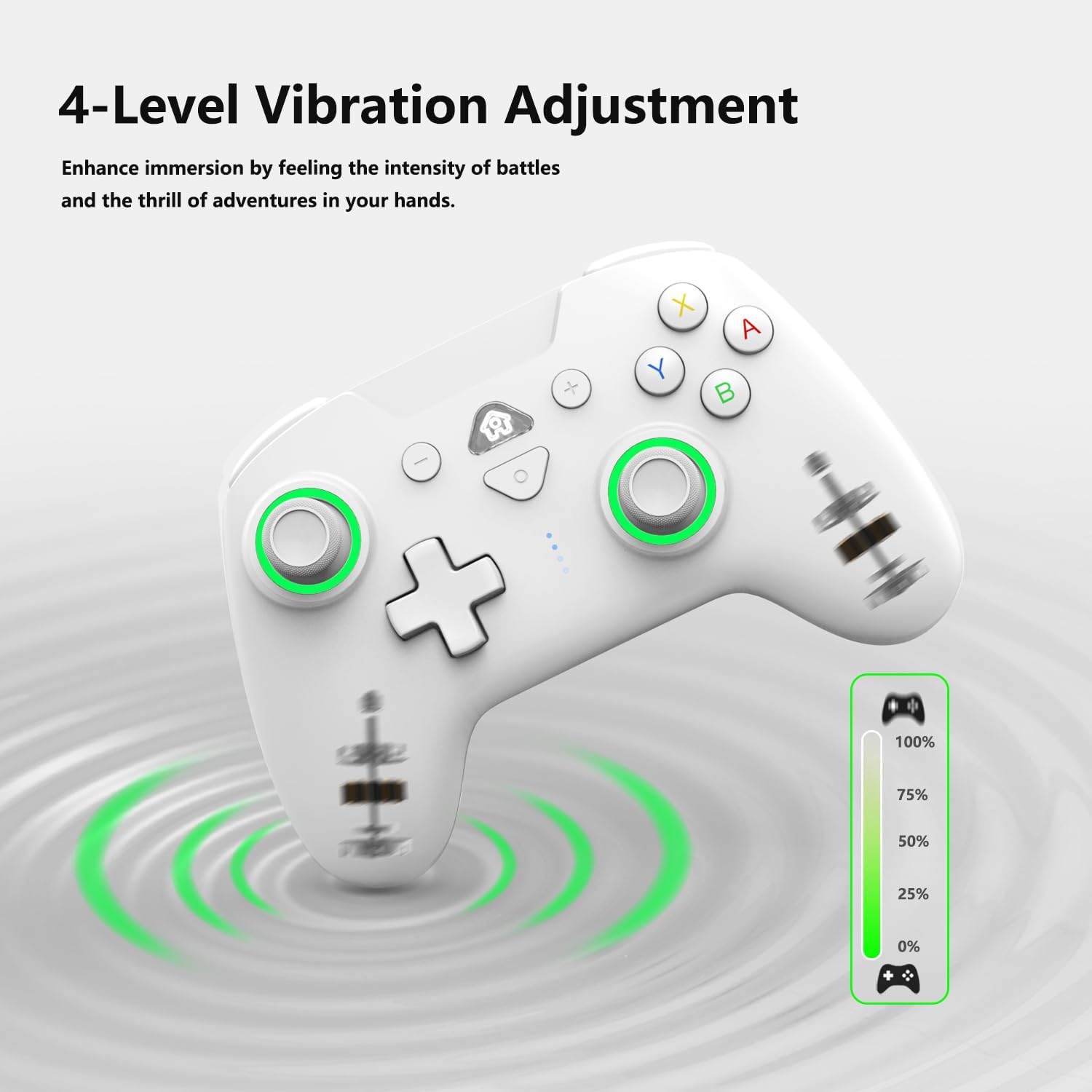 PeriphX Switch Pro Controller showing 4-level vibration adjustment