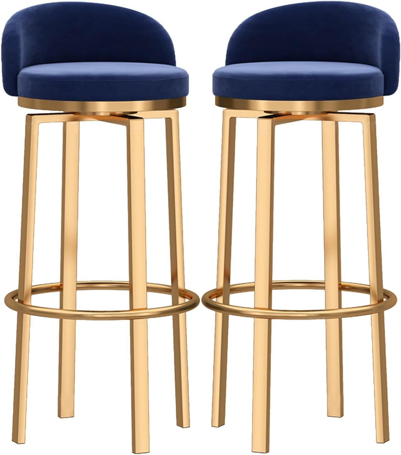Kitchen Velvet Bar Stools Swivel Counter Chairs Breakfast Bar Chairs With Backrest & Metal Legs, High Stools For Kitchen Island Home Bar, Blue 2 Pcs, 75cm(29.5in)