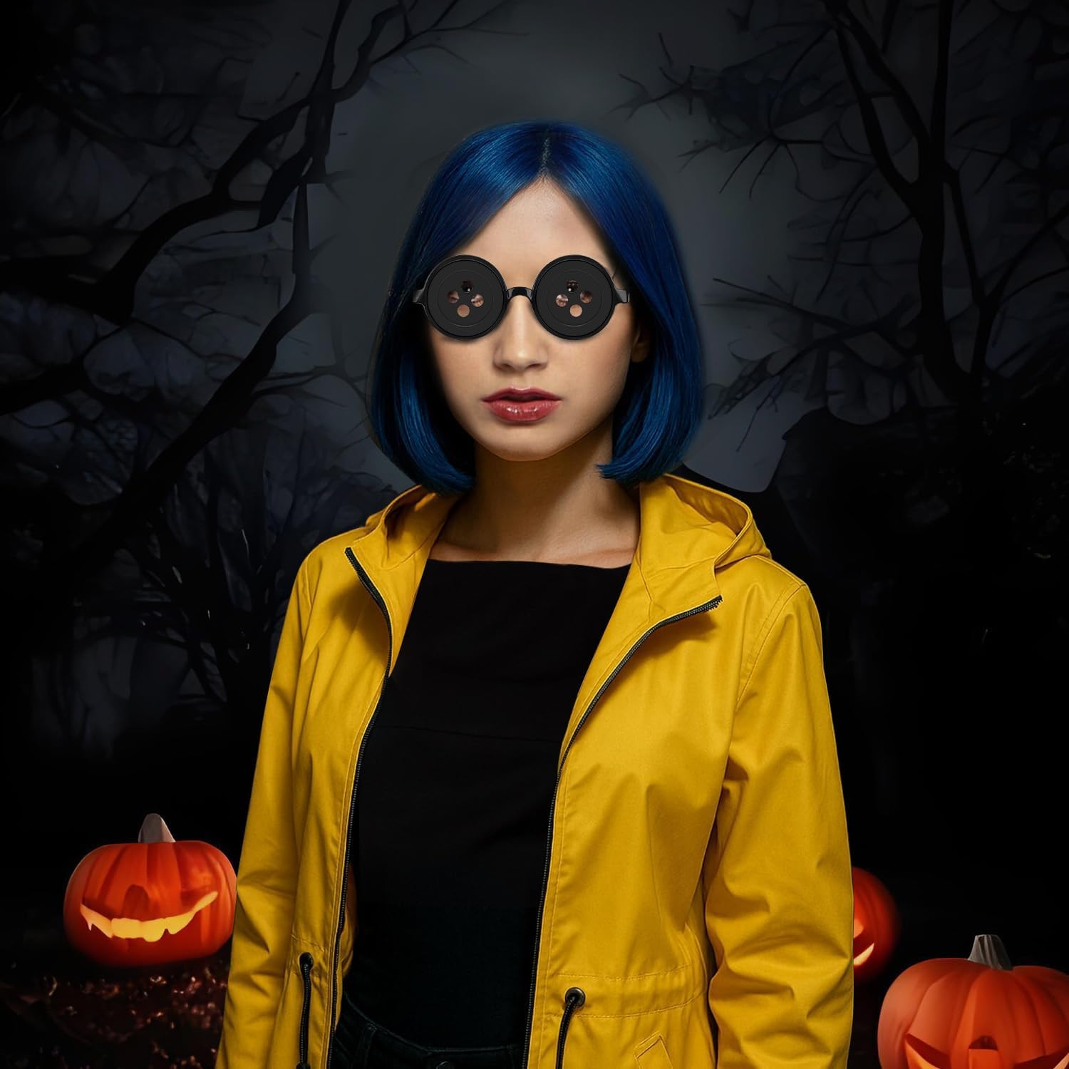 Button Eyes Glasses Set Movie Cosplay Eyewear Props Halloween Costume Accessories