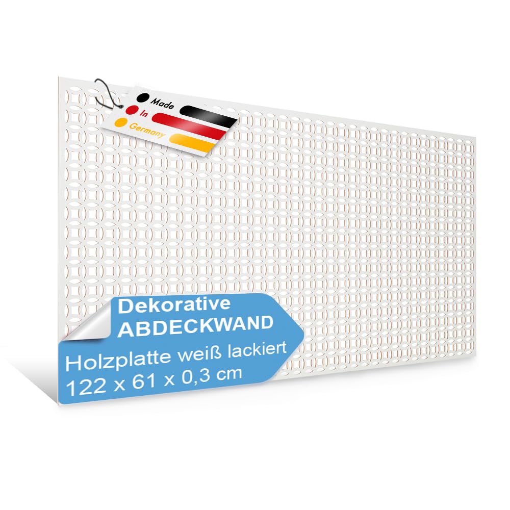 PEGBOARD - Dhaka Lochwand 122 x 61 x 0,3 cm MDF Holzplatte weiß lackiert Heizkörperverkleidung, Türfüllung, Paravent oder Lüftungsgitter (Einzelpack 1x Lochwand)