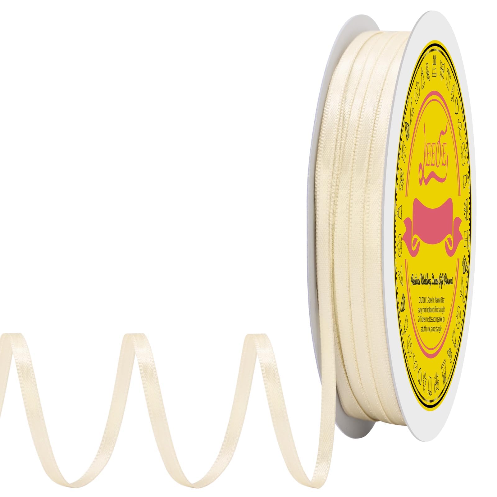 Double Face Cream Satin Thin Ribbon 1/8 inch X 100 Yards Polyester Cream Ribbon for Gift Wrapping Very Suitable for Weddings Party Hair Bow Invitation Decorations and More