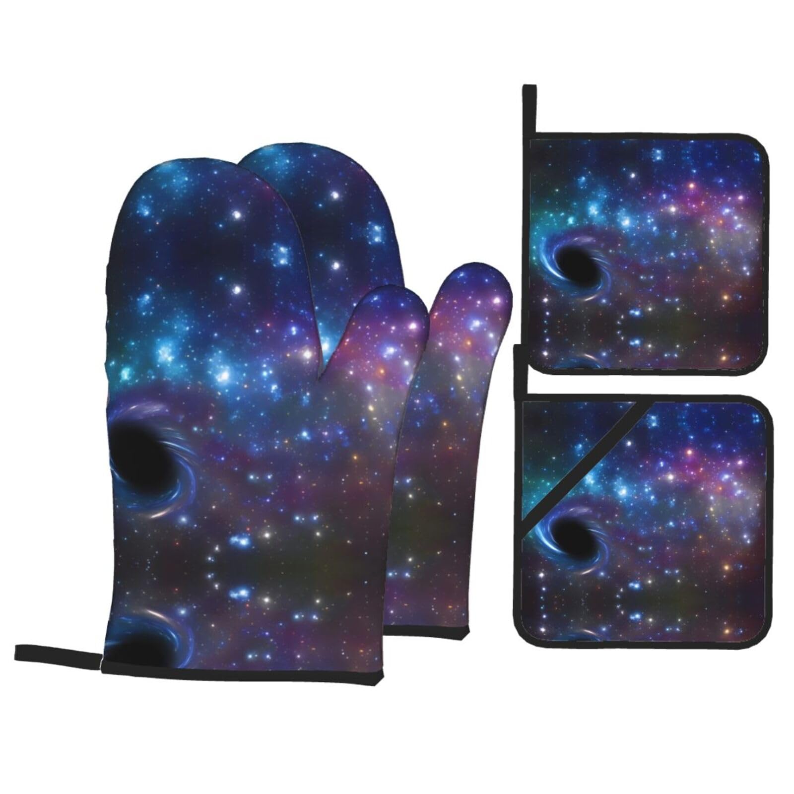 WHJSSF Galaxy Prints Kitchen Baking Set - 4-Piece Heat Protection Layers with Waterproof Potholders for Oven, Grill & Serving