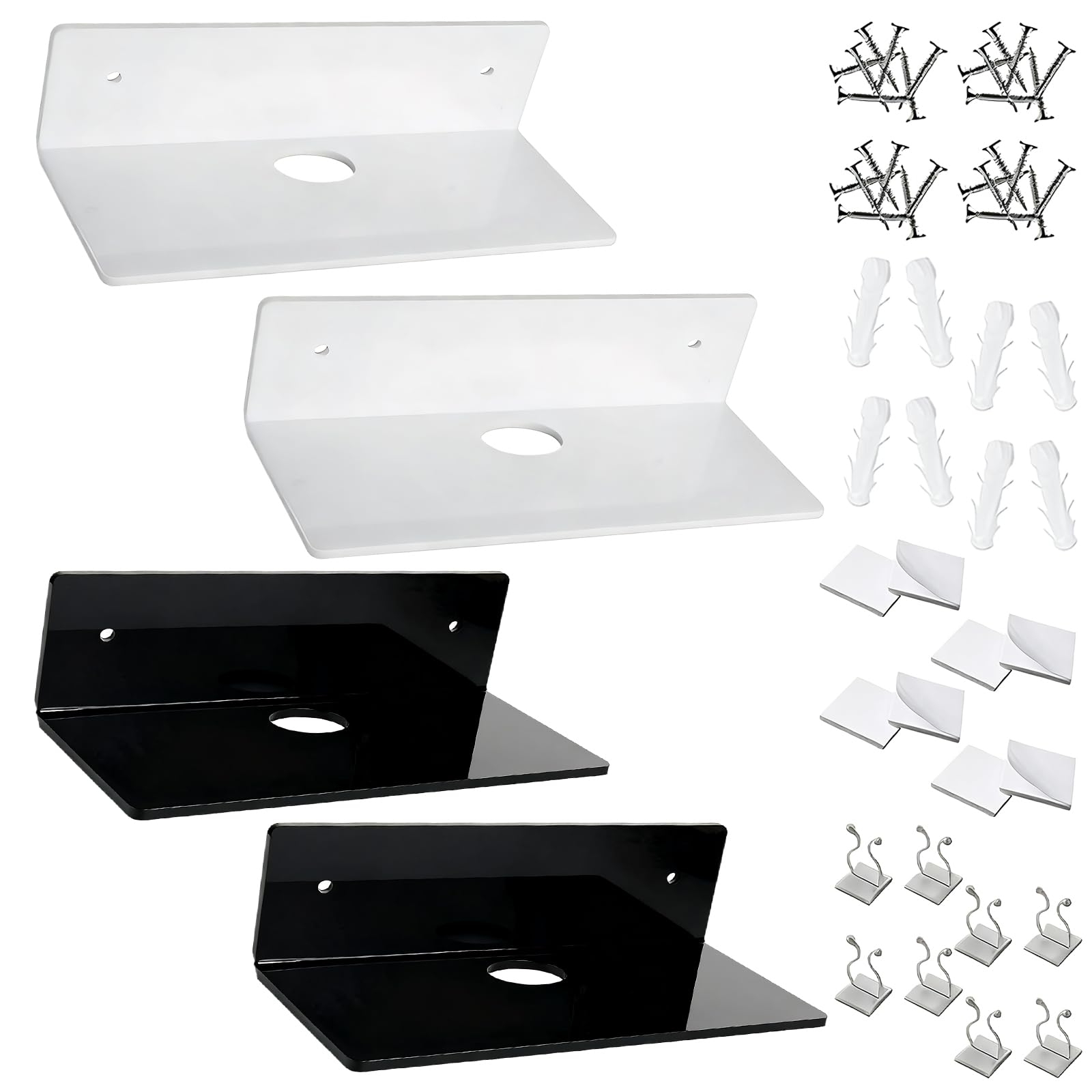 4 PCS Stick on Shelves,Floating Adhesive Shelves for Wall, No Punching Required, Acrylic Shelf,Suitable for Bedrooms, Living Rooms, Bathrooms and Kitchens, Easy to Install, Beautiful and Practical